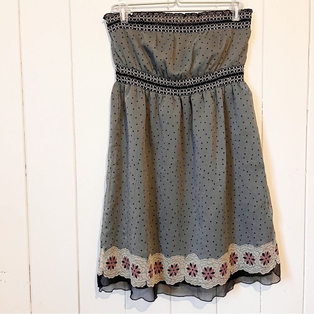 Vintage Smart Set Grey Black and Pink Strapless Dress. Size Large.